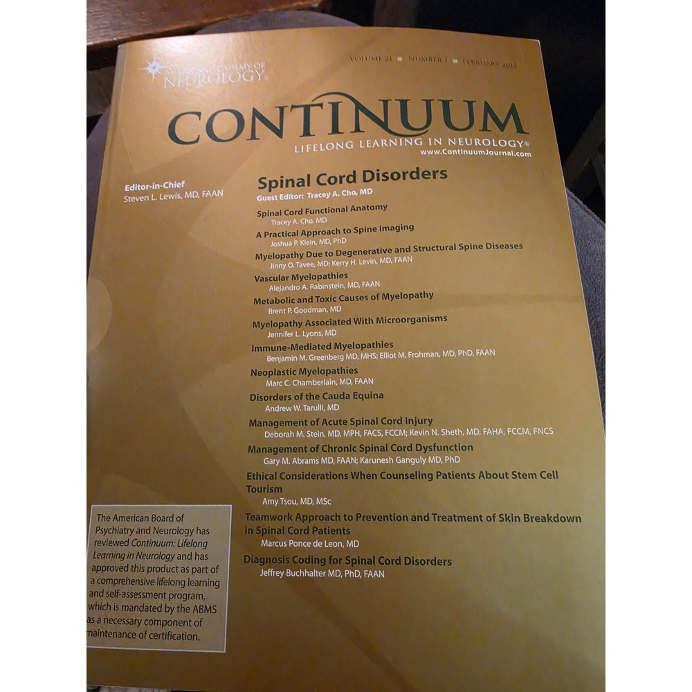 Continuum Neurology Journal Vol 21 No 1 Feb 2015 Spinal Cord Disorders AAN